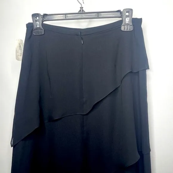 Vintage 90s Y2K Kay Unger Black Silk Skirt Asymmetric Midi Layered A-line