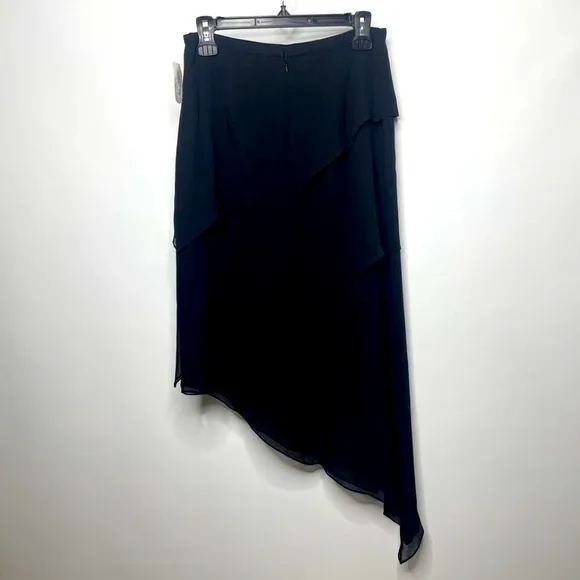 Vintage 90s Y2K Kay Unger Black Silk Skirt Asymmetric Midi Layered A-line