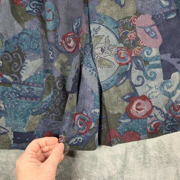 Vintage Geiger Austria Skirt Womens XS Purple Gray Wool Pleated Midi Floral