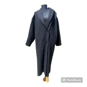 Vintage Patina Black Wool Trench Coat
