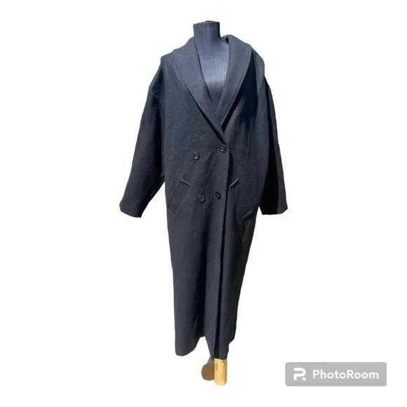Vintage Patina Black Wool Trench Coat