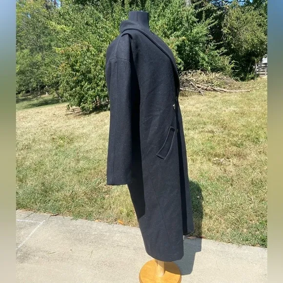 Vintage Patina Black Wool Trench Coat