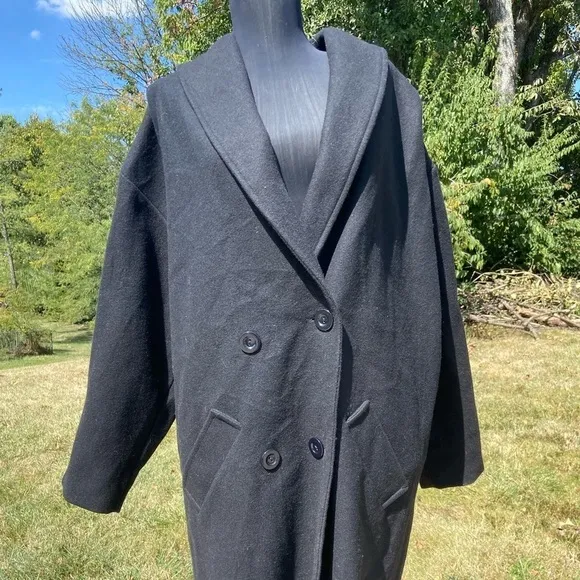 Vintage Patina Black Wool Trench Coat