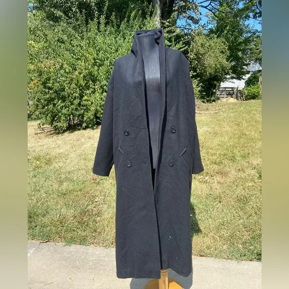Vintage Patina Black Wool Trench Coat