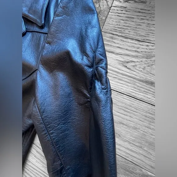 Vintage Wilsons Leather Trench Coat Jacket Womens Large Black Lined 90s y2k