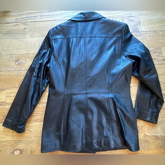 Vintage Wilsons Leather Trench Coat Jacket Womens Large Black Lined 90s y2k