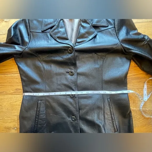 Vintage Wilsons Leather Trench Coat Jacket Womens Large Black Lined 90s y2k