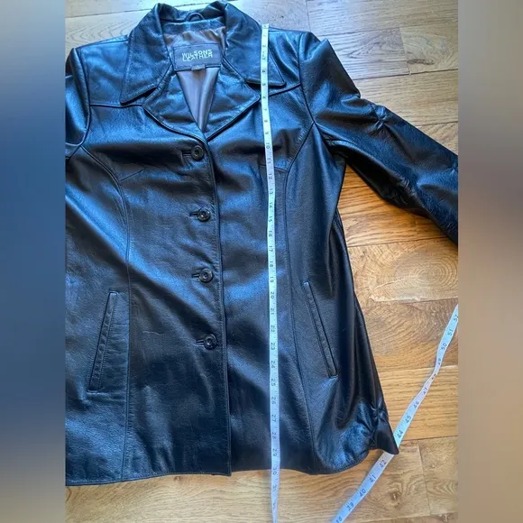 Vintage Wilsons Leather Trench Coat Jacket Womens Large Black Lined 90s y2k