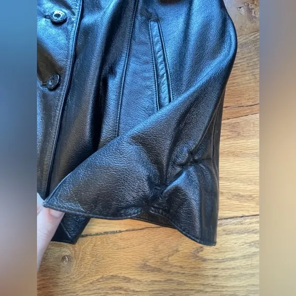 Vintage Wilsons Leather Trench Coat Jacket Womens Large Black Lined 90s y2k