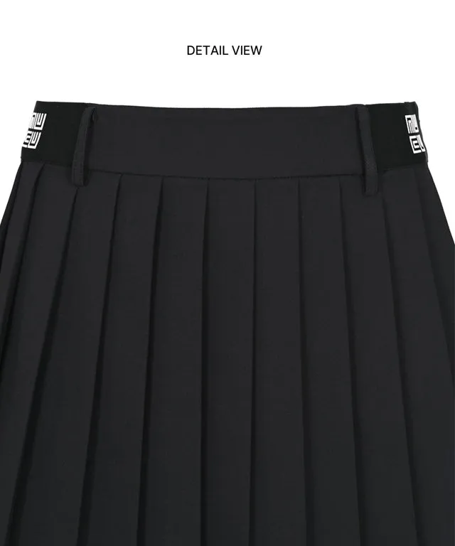 [Warehouse Sale] LENUCU Logo Banding Pleated Skirt - Black