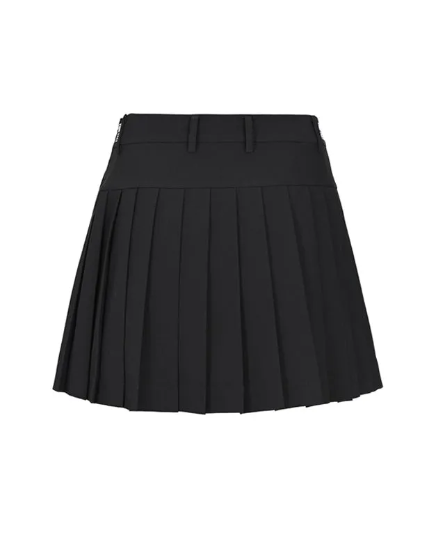 [Warehouse Sale] LENUCU Logo Banding Pleated Skirt - Black
