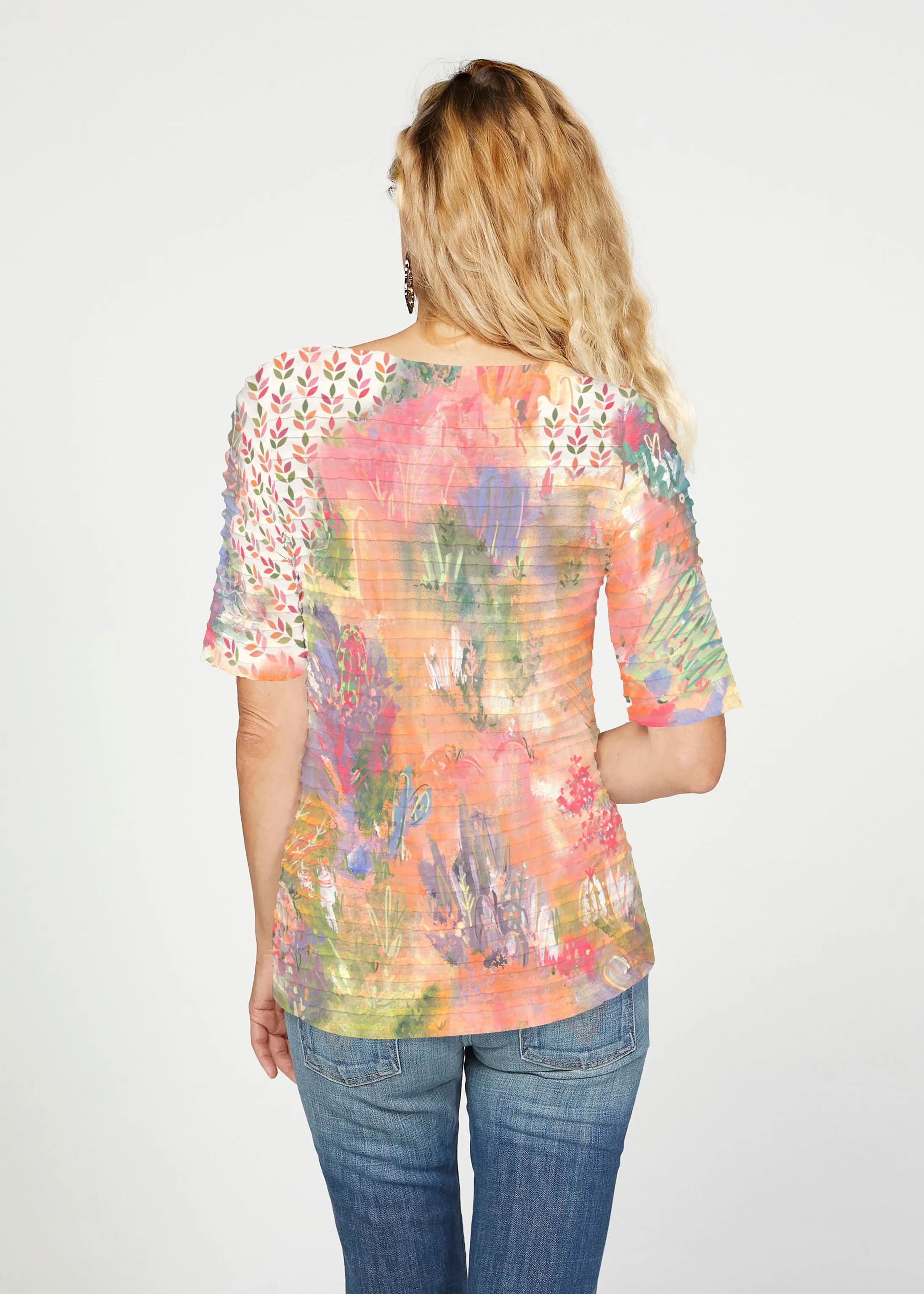 Warm Desert Vibes (17248) ~ Banded Elbow Sleeve Boat Neck Top