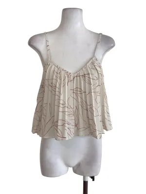 White Abstract V Neck Top