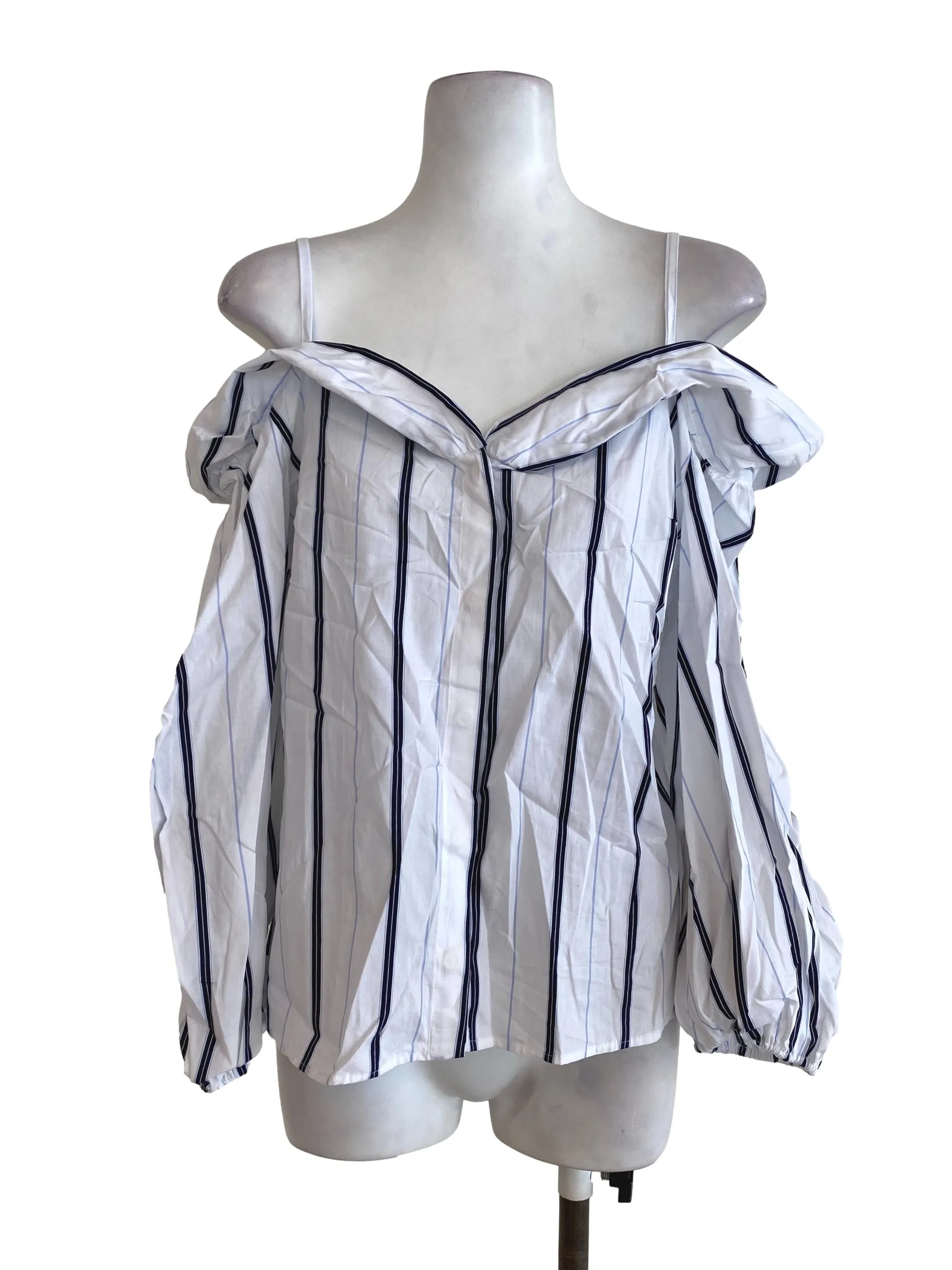 White & Blue Stripes Offshoulder Top
