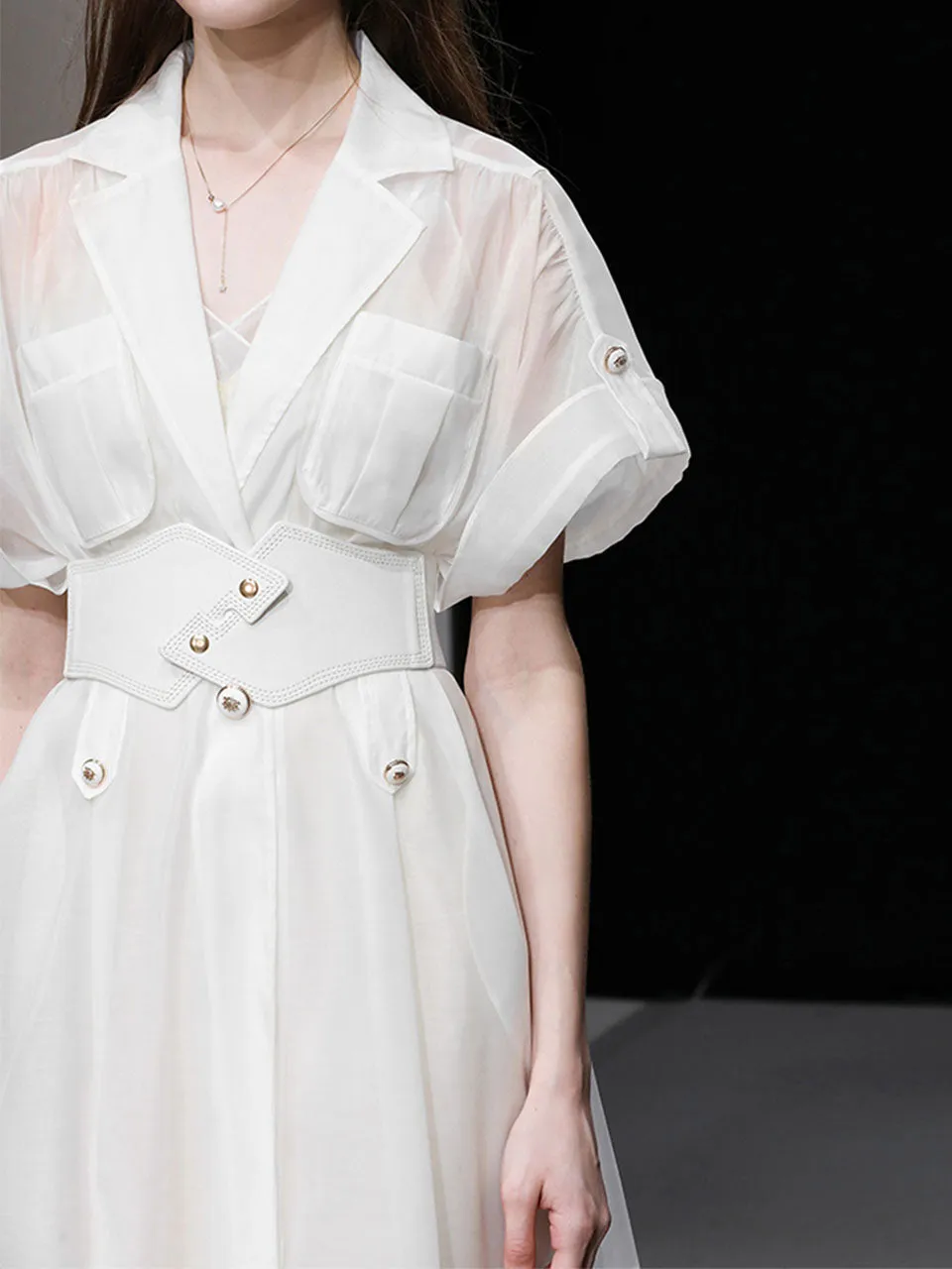 White Lapel Trench 1950S Vintage Organza Dress