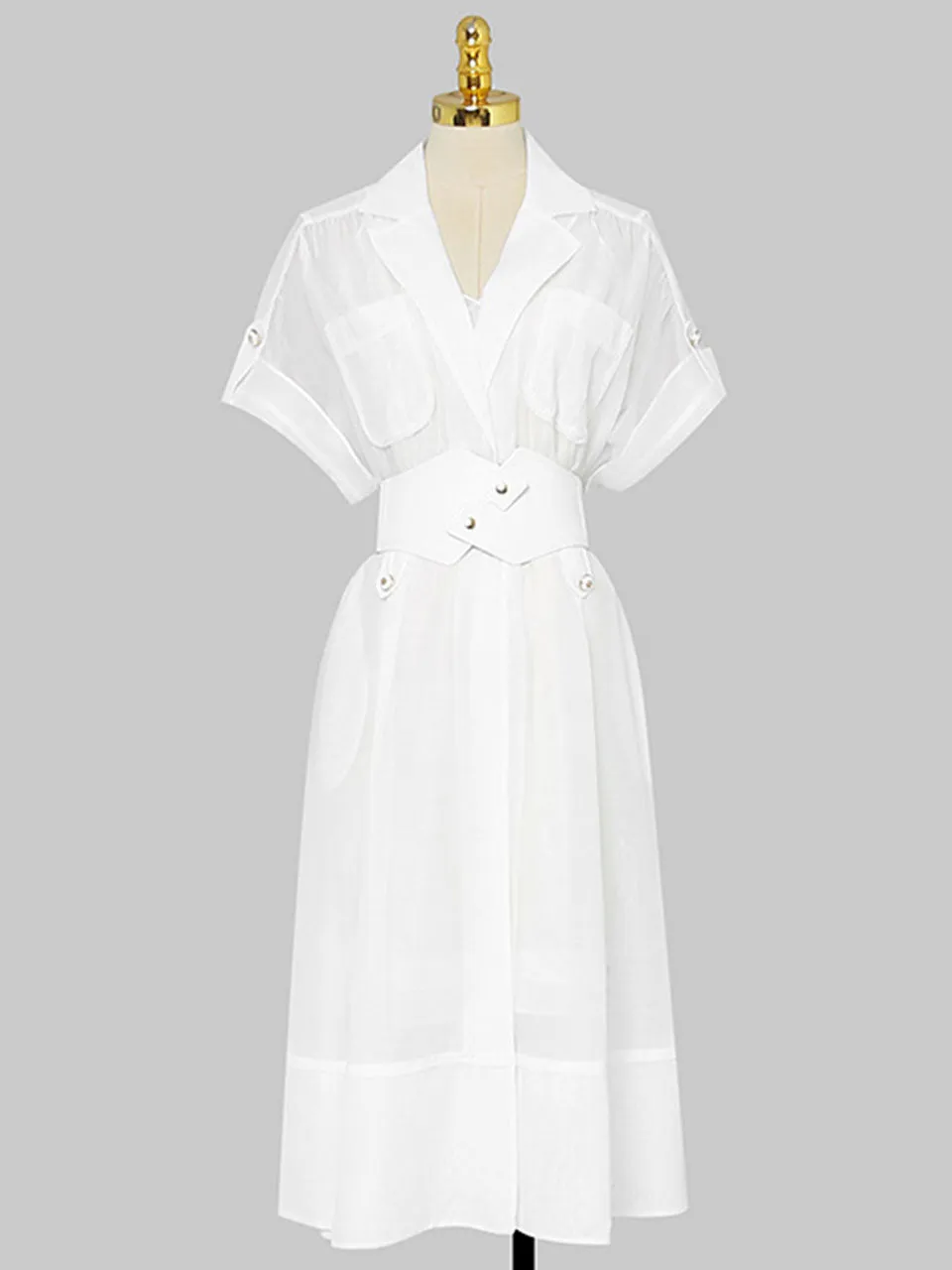 White Lapel Trench 1950S Vintage Organza Dress