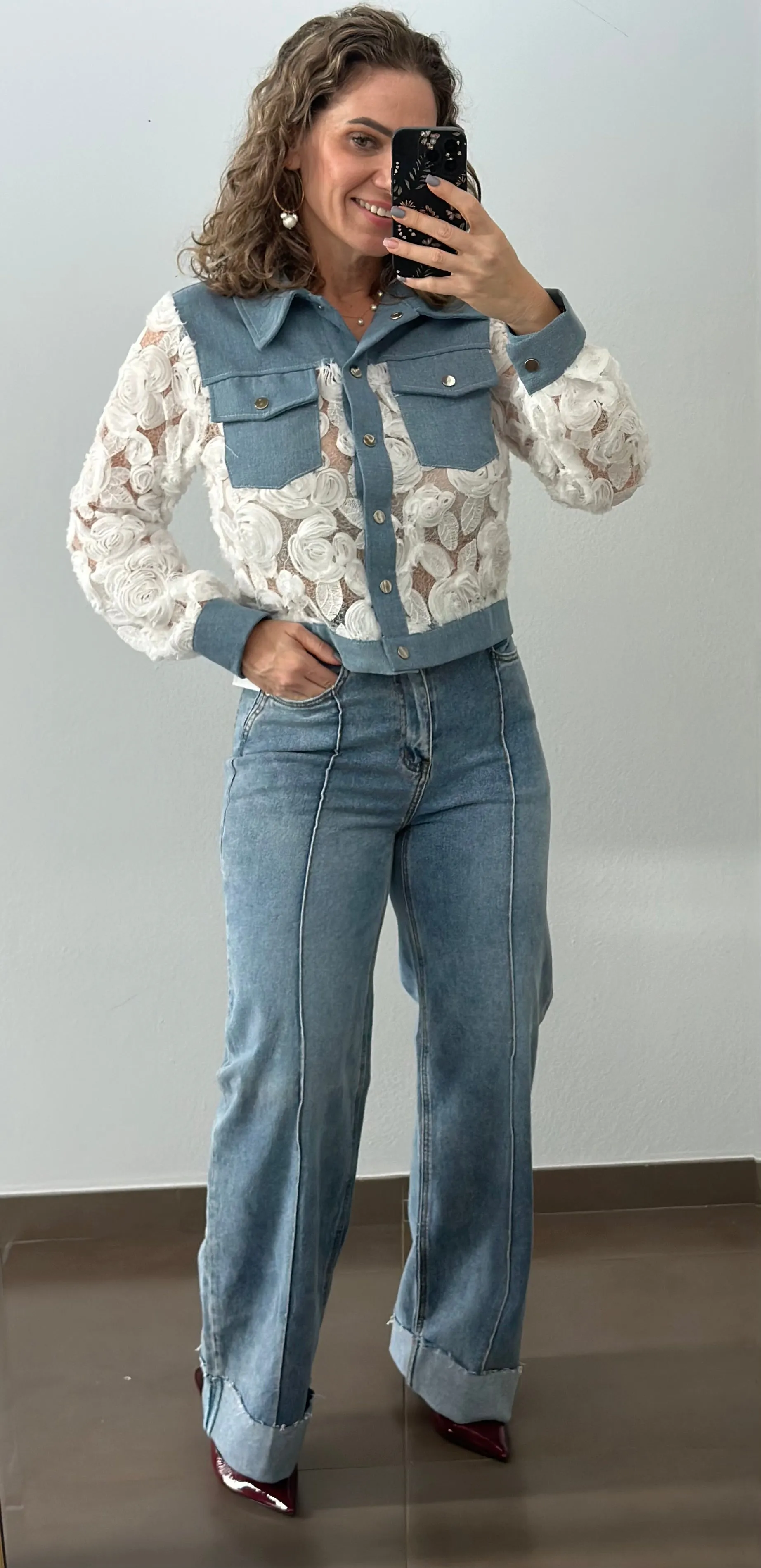 White Roses Denim Jacket