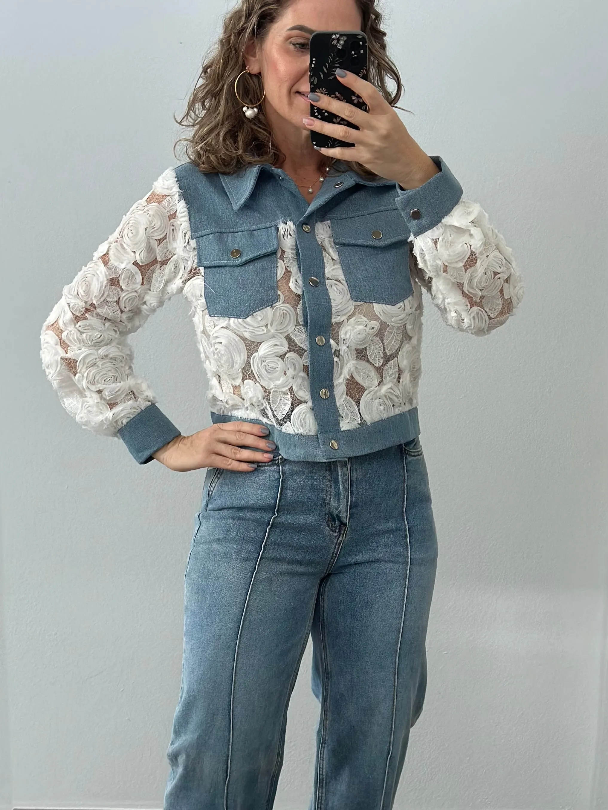 White Roses Denim Jacket