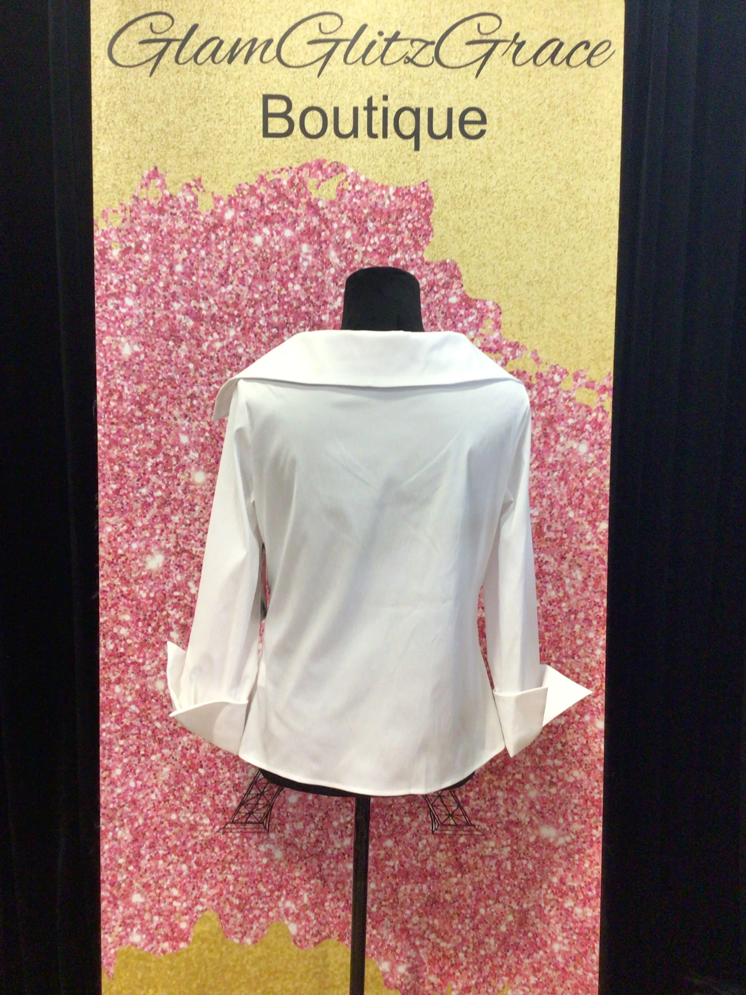 White V-Neck Folded Sleeves Top With 3D Roses
