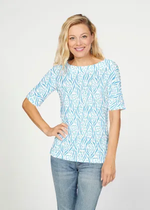 Wild Duo Aqua (7919) ~ Banded Elbow Sleeve Boat Neck Top