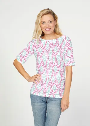 Wild Duo Berry (7937) ~ Banded Elbow Sleeve Boat Neck Top