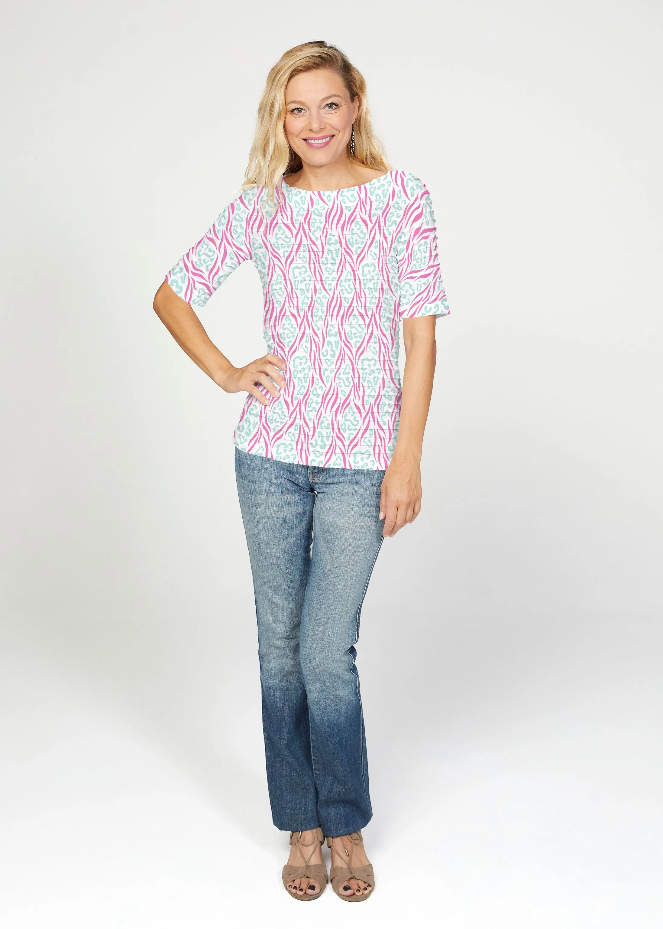 Wild Duo Berry (7937) ~ Banded Elbow Sleeve Boat Neck Top