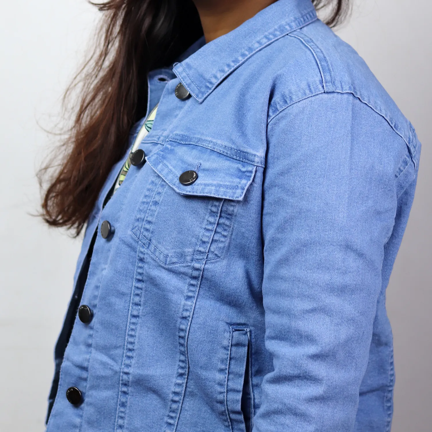 Women Full Sleeve Solid Denim Jacket