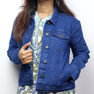 Women Full Sleeve Solid Denim Jacket