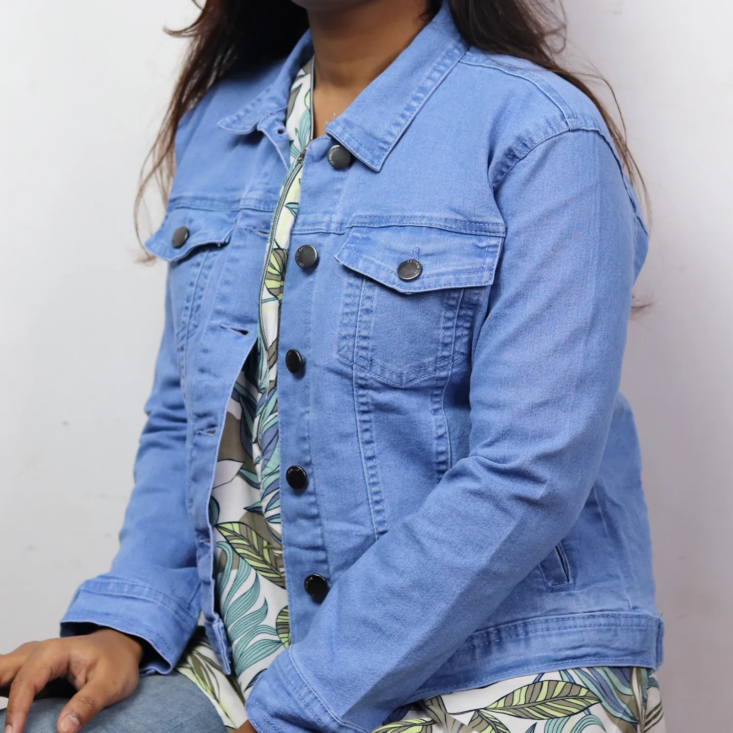 Women Full Sleeve Solid Denim Jacket