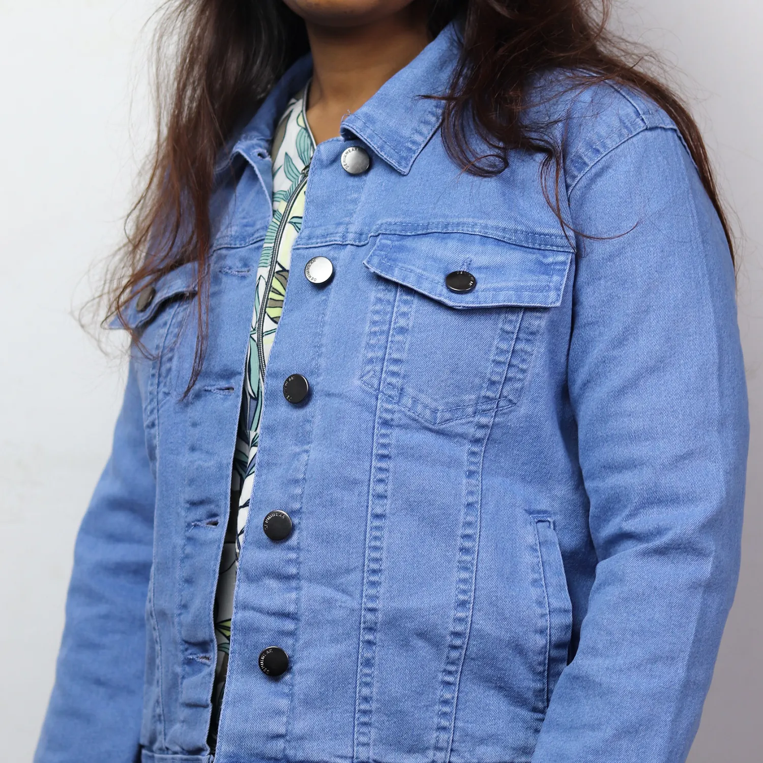 Women Full Sleeve Solid Denim Jacket