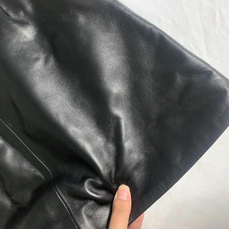 Women's Chic Genuine Leather Pockets A-line Skirt