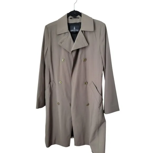 Women's London Fog Jacket Coat Midi Trench Coat Olive Green M