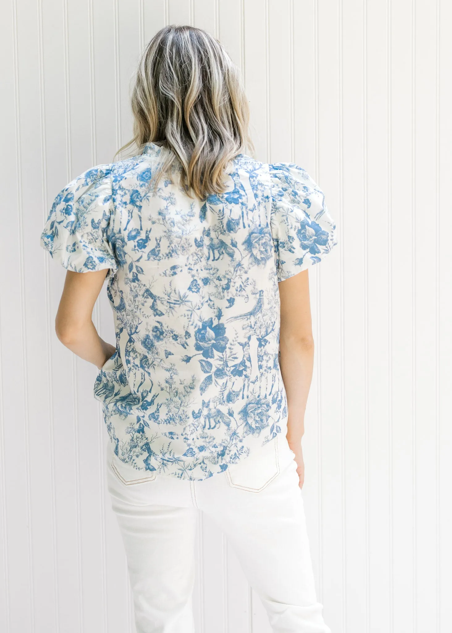X Kits Blue and White Patterned Top