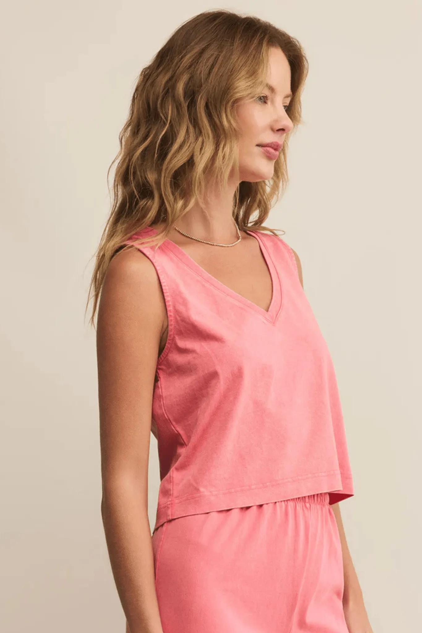 Z Supply: Sloane V-Neck Top in Sunset Pink