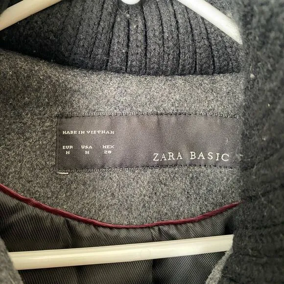 Zara sz M gray wool trench zip hooded winter coat