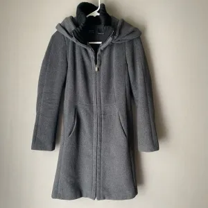 Zara sz M gray wool trench zip hooded winter coat