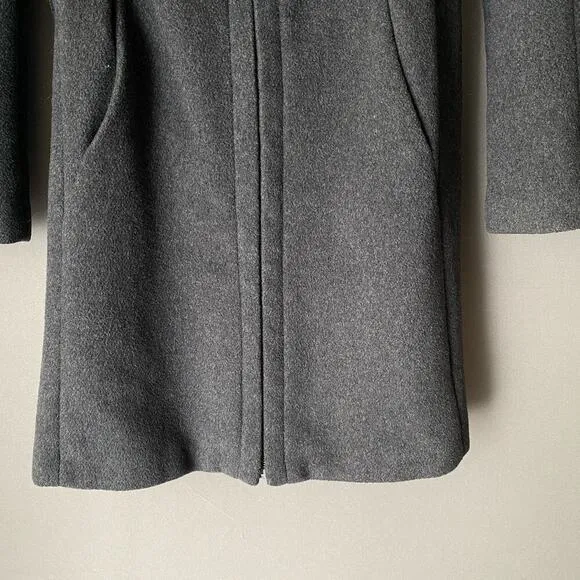 Zara sz M gray wool trench zip hooded winter coat