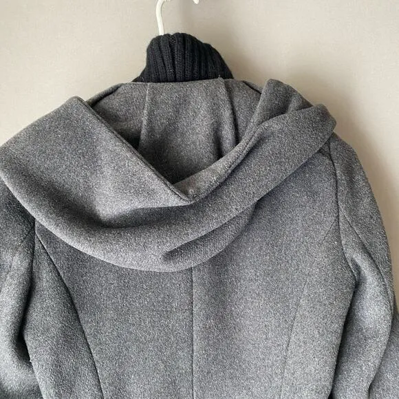 Zara sz M gray wool trench zip hooded winter coat