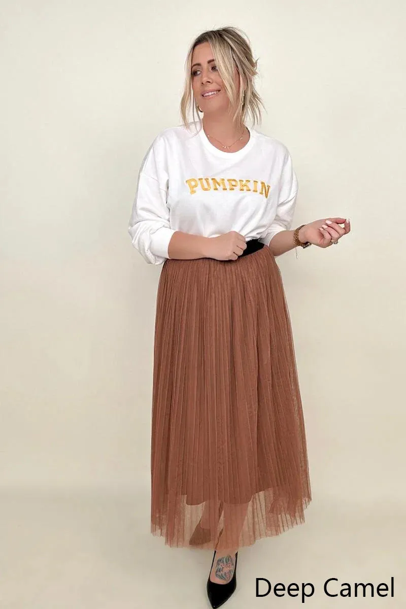 Zenana Mesh Pleated Maxi Skirt