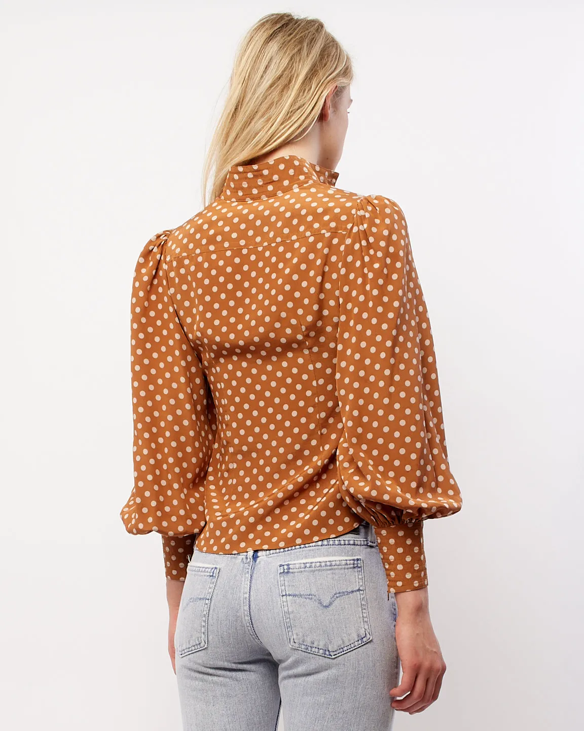 Zimmermann Brown Polka Dot Button Up Blouse - 0P