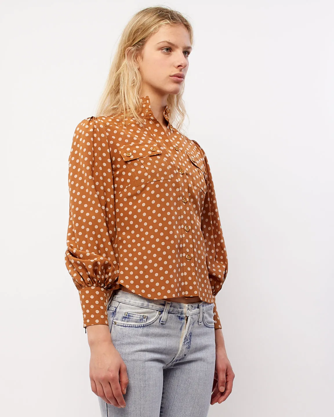 Zimmermann Brown Polka Dot Button Up Blouse - 0P