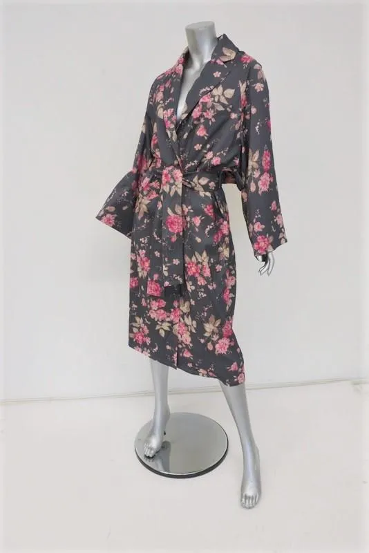 Zimmermann Fleeting Slouch Trench Coat Gray Floral Print Size 0 Oversize Jacket