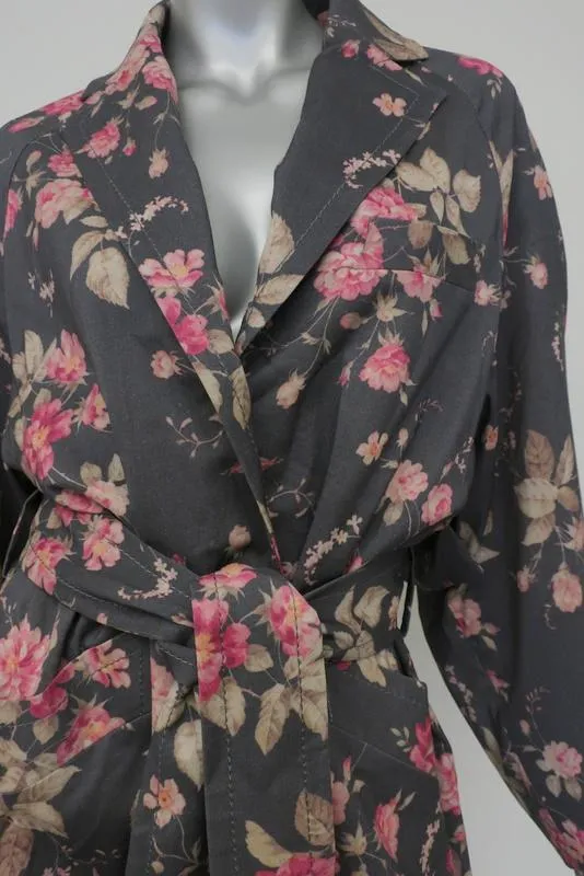 Zimmermann Fleeting Slouch Trench Coat Gray Floral Print Size 0 Oversize Jacket
