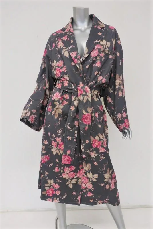 Zimmermann Fleeting Slouch Trench Coat Gray Floral Print Size 0 Oversize Jacket